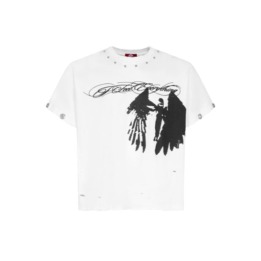 FALLEN ANGEL STUDDED BOXY T-SHIRT （WHITE)