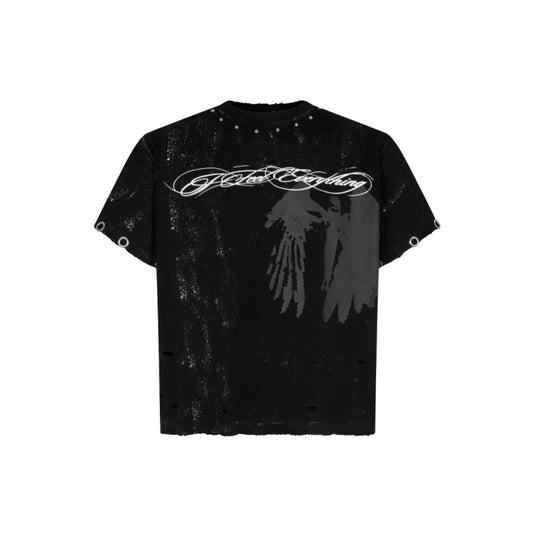 FALLEN ANGEL STUDDED BOXY T-SHIRT （BLACK)