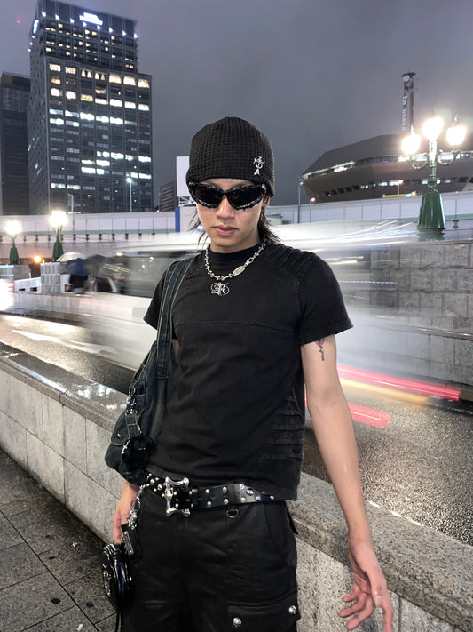 【ROSEN KREUZ】PLANET LOGO TUCK TEE embroidered structured short sleeves