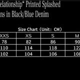 “Relationship“ Printed Splashed Ink Washed Jeans in Black