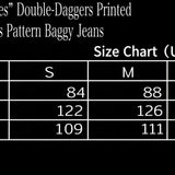 “Lies” Double-Daggers Printed Waxed Cloud Baggy Jeans