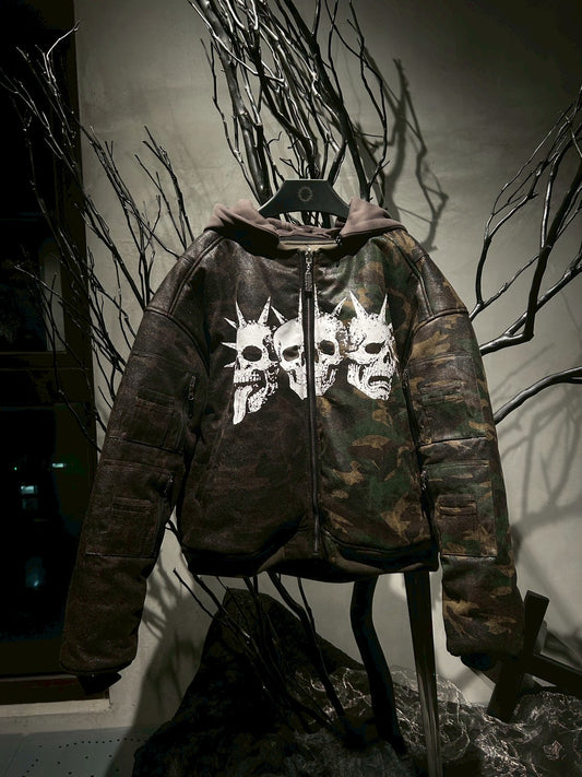 【THOUGHT WE FRIENDS】Double-Sided Bomber Jacket-Green Camo