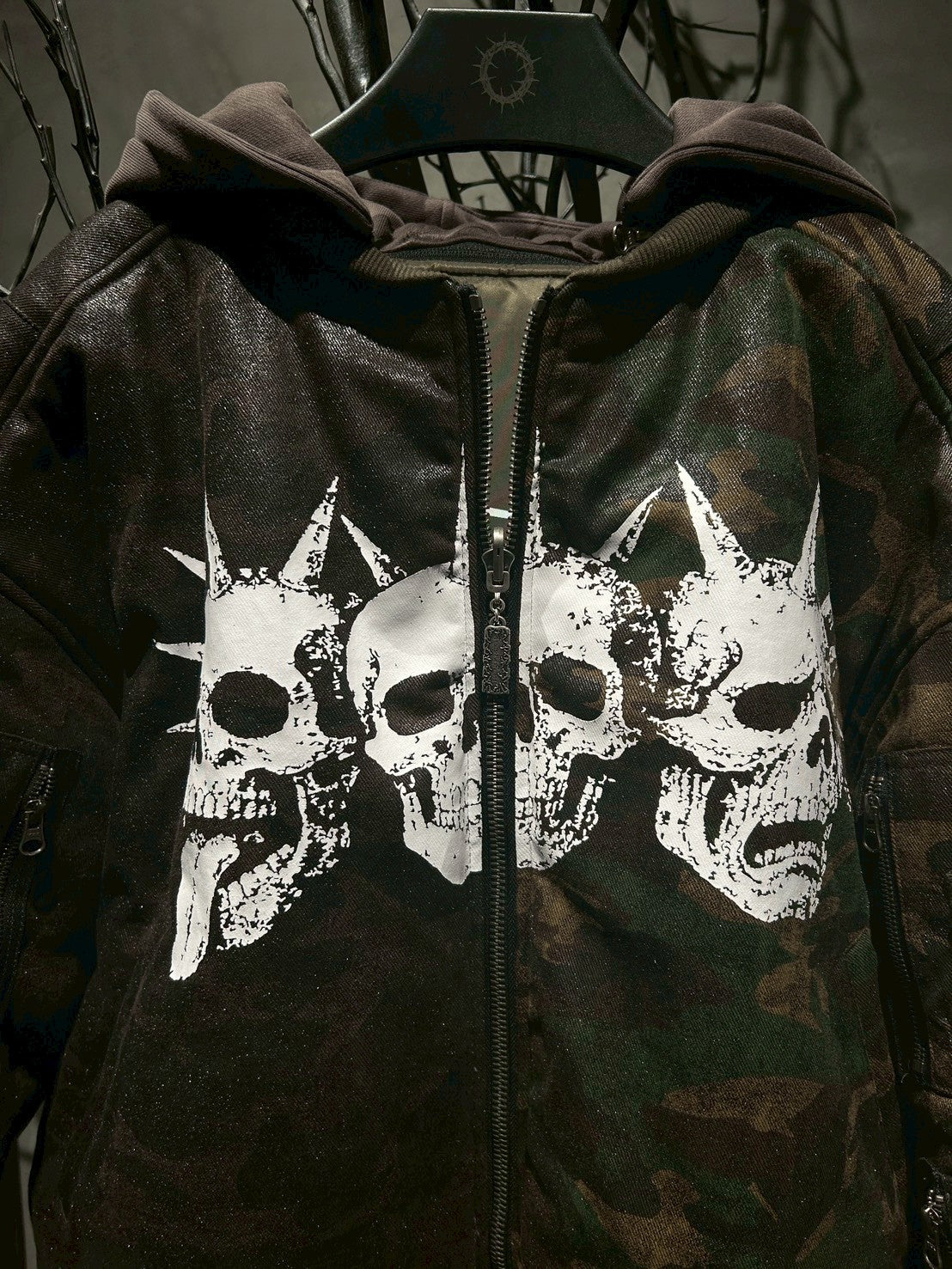 【THOUGHT WE FRIENDS】Double-Sided Bomber Jacket-Green Camo