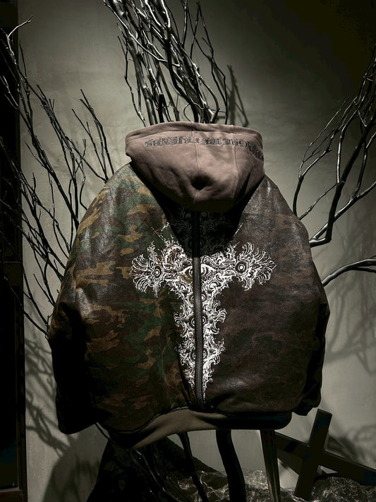 【THOUGHT WE FRIENDS】Double-Sided Bomber Jacket-Green Camo
