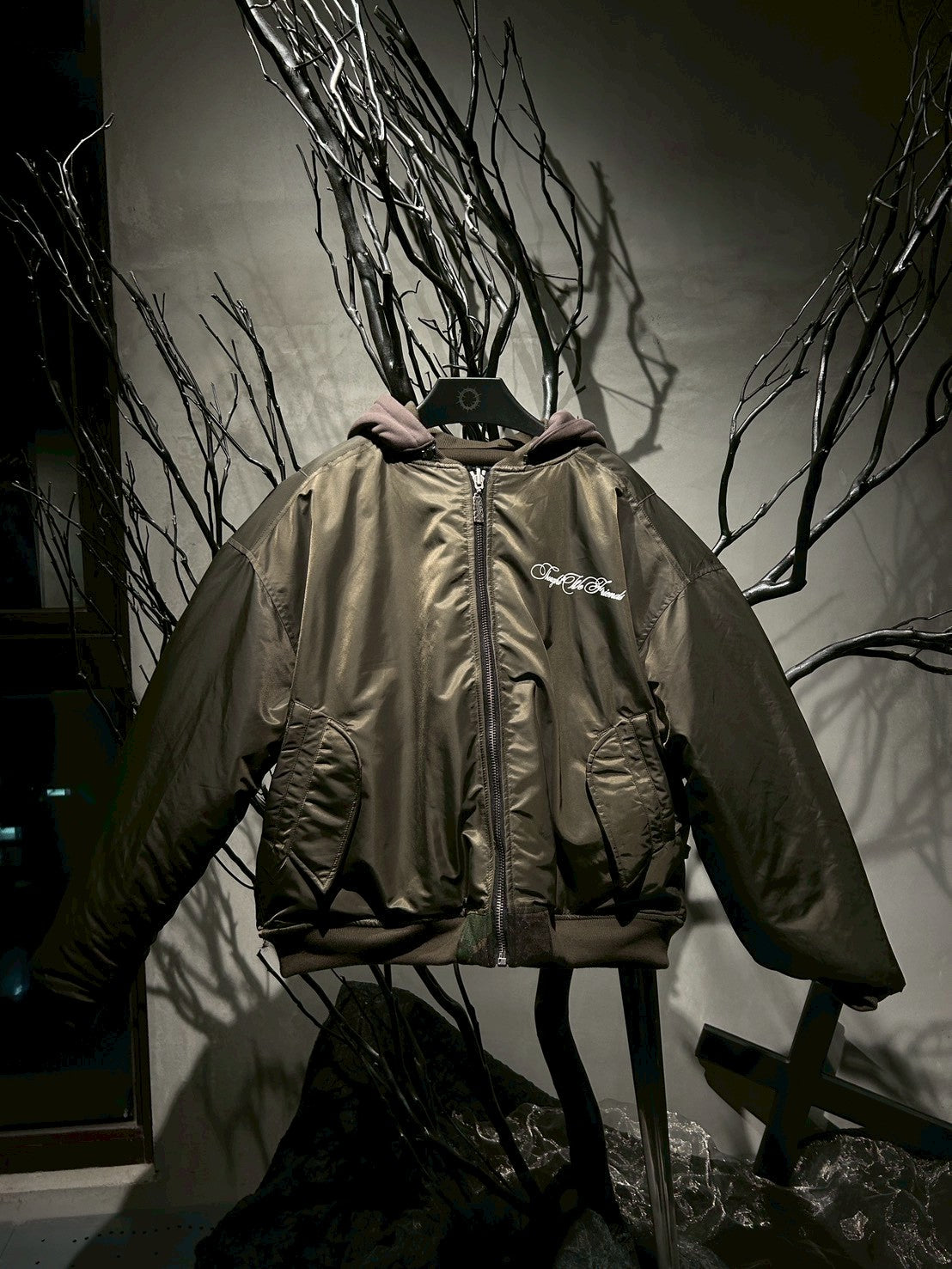 【THOUGHT WE FRIENDS】Double-Sided Bomber Jacket-Green Camo