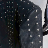 Studded PU Leather Jacket with Shoulder Pads