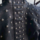 Studded PU Leather Jacket with Shoulder Pads
