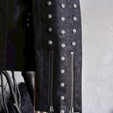 Studded PU Leather Jacket with Shoulder Pads