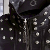 Studded PU Leather Jacket with Shoulder Pads