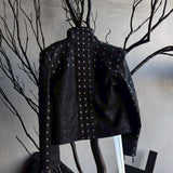 Studded PU Leather Jacket with Shoulder Pads