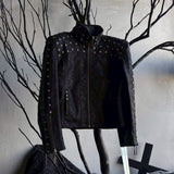 Studded PU Leather Jacket with Shoulder Pads