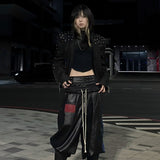 Studded PU Leather Jacket with Shoulder Pads