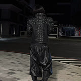 Studded PU Leather Jacket with Shoulder Pads