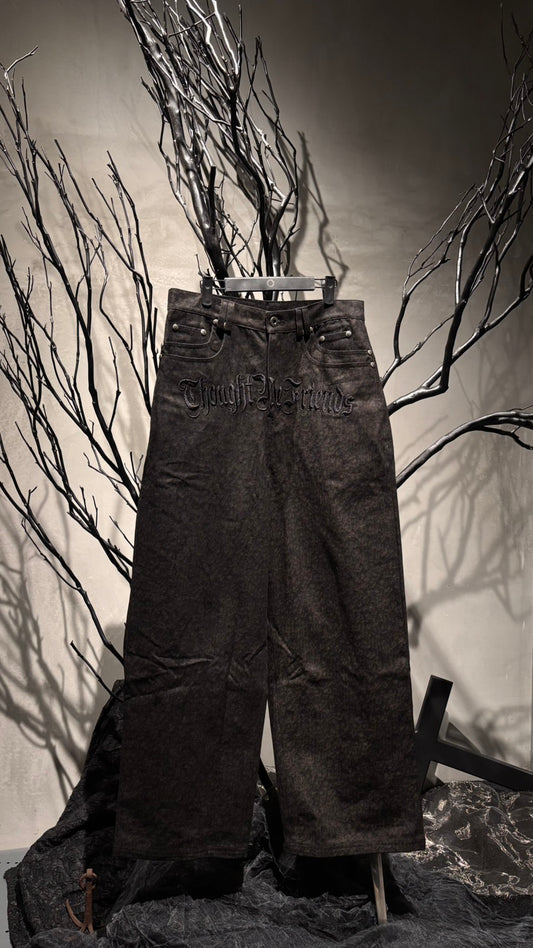 【THOUGHT WE FRIENDS】Distressed Baggy Denims with Embroidery & Studs