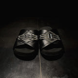 BB icon metal plate leather slides