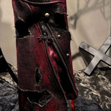 SSN V.05 SNAKE SKIN DENIM DISTRESSED FLARED PANTS - DARK RED（LIMITED EDITION)