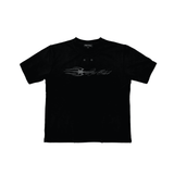 DISTRESSED EYELET PANEL T-SHIRT (BLACK)