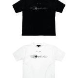 DISTRESSED EYELET PANEL T-SHIRT BLACK 1