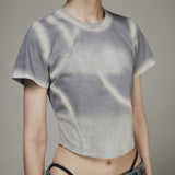 BLEACHED TRIANGLE GRADATION WASHING T-SHIRTS GREY