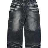 Embossed Wave Washed Denim Pants (Blue)