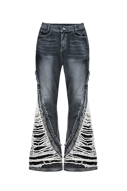 【BLR BLUER】Destroyed Crush Double Line Washing Denim Pants
