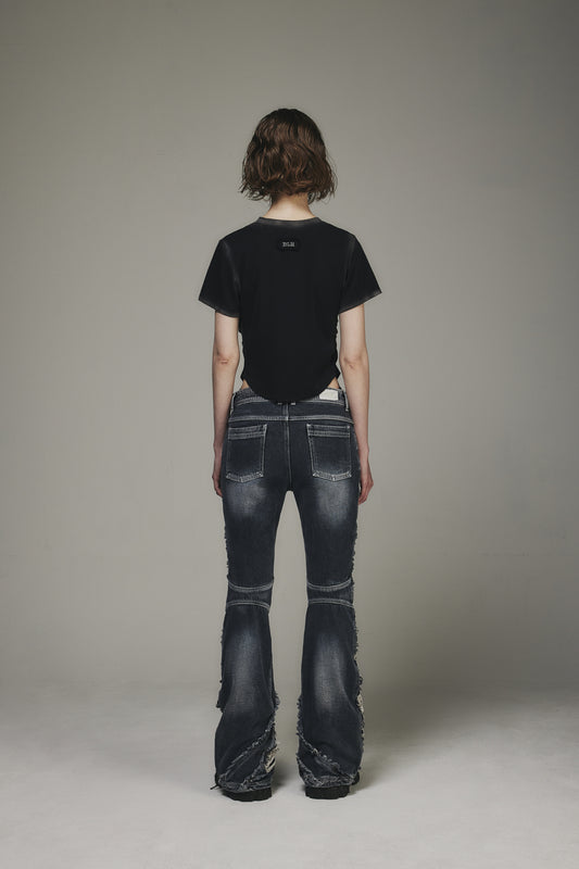 【BLR BLUER】Bleached Upper Chest Shirring T-shirts
