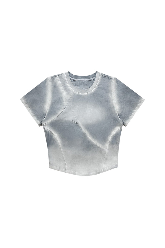 【BLR】BLEACHED TRIANGLE GRADATION WASHING T-SHIRTS GREY