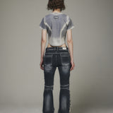 BLEACHED TRIANGLE GRADATION WASHING T-SHIRTS GREY