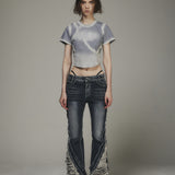 BLEACHED TRIANGLE GRADATION WASHING T-SHIRTS GREY