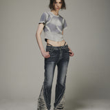 BLEACHED TRIANGLE GRADATION WASHING T-SHIRTS GREY