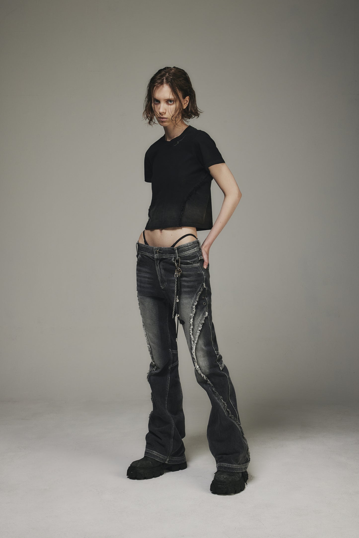 【BLR BLUER】Destroyed Gradation Washed Short