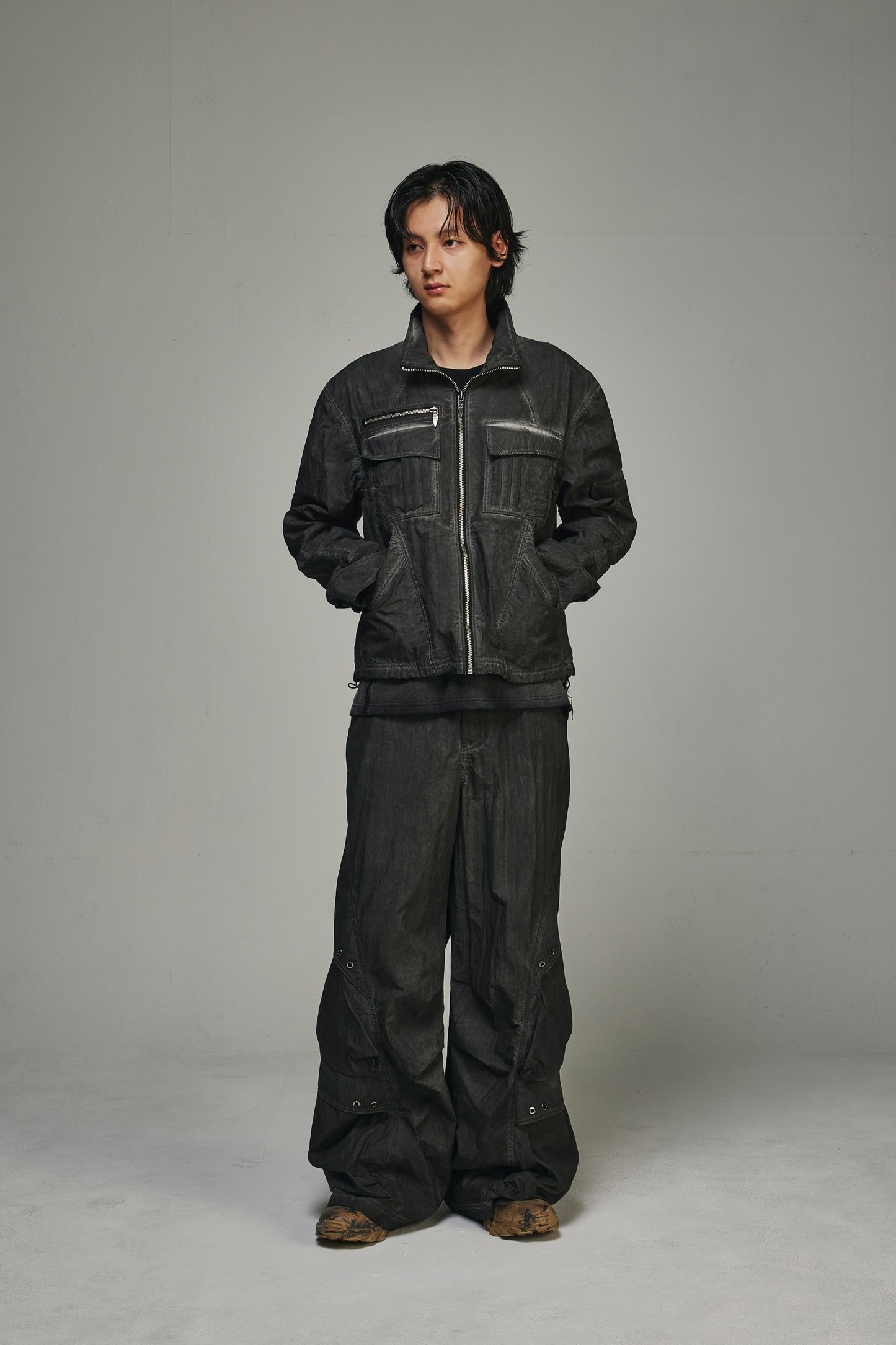 【BLR BLUER】Dyed Multi-Pocket Nylon Parachute Pants 