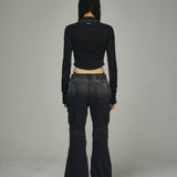 Bleached Layered Chest Shirring Knit T-shirts Black