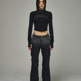 Bleached Layered Chest Shirring Knit T-shirts Black