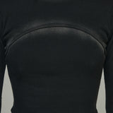 Bleached Layered Chest Shirring Knit T-shirts Black