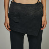 Dyed Eyelet Belt Skirt Shirring Pants