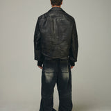 Embossed Wave Washed Denim Pants (Blue)