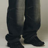 Embossed Wave Washed Denim Pants (Blue)