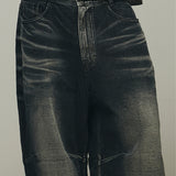 Embossed Wave Washed Denim Pants (Blue)