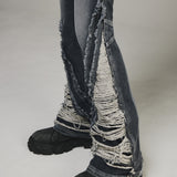 Destroyed Crush Double Line Washing Denim Pants