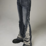 Destroyed Crush Double Line Washing Denim Pants