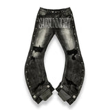<LOST IN CASTLE> CURVED DENIM PANTS - WASHED BLACK