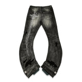 <LOST IN CASTLE> CURVED DENIM PANTS - WASHED BLACK
