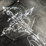 <LOST IN CASTLE> CURVED DENIM PANTS - WASHED BLACK