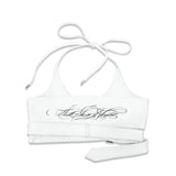 <LOST IN CASTLE> LEATHER HALTER TOP - WHITE