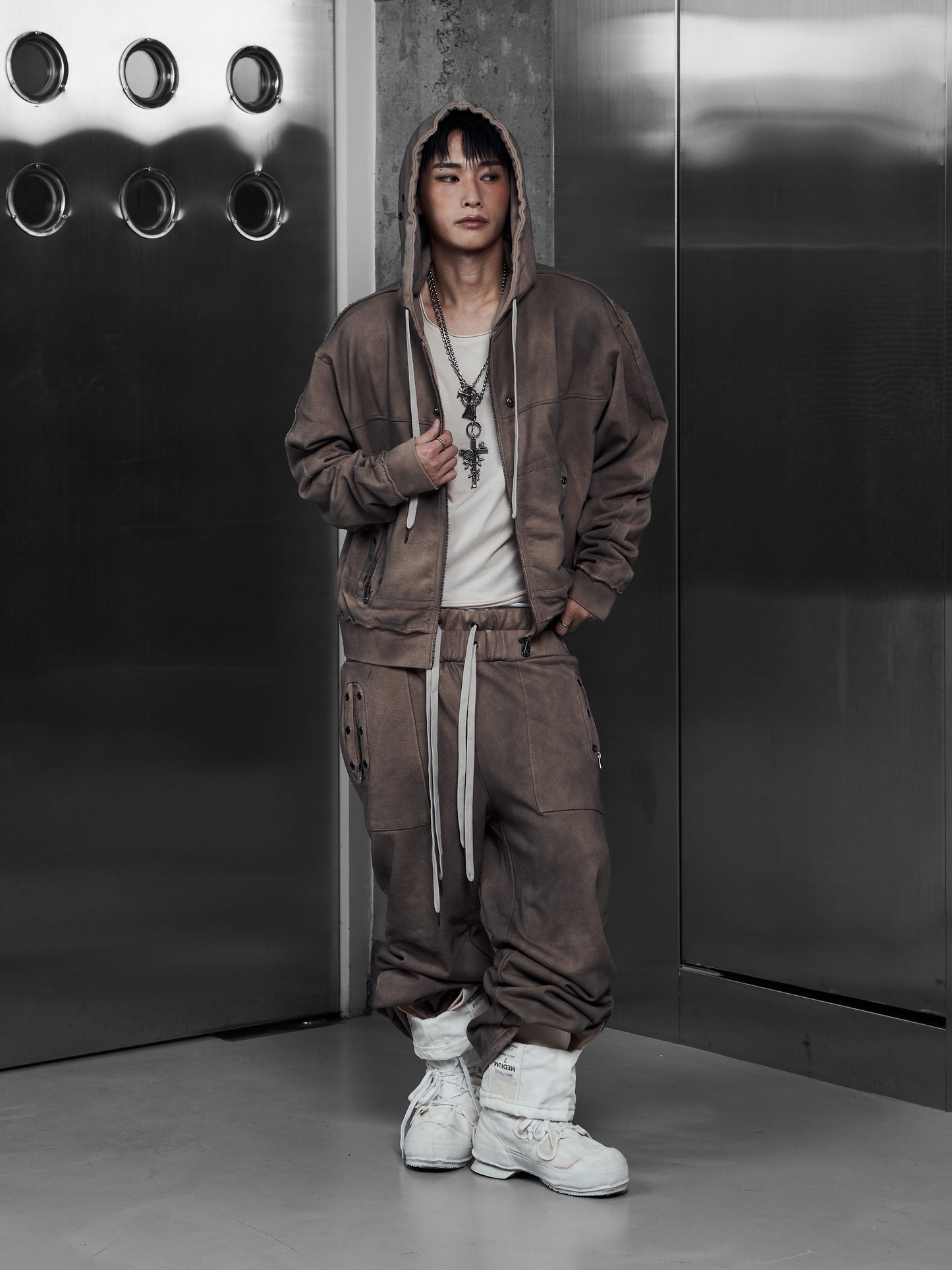 【ROSEN KREUZ】EYELET EDGE Set-Up ZIP-UP HOODIE (BEIGE)
