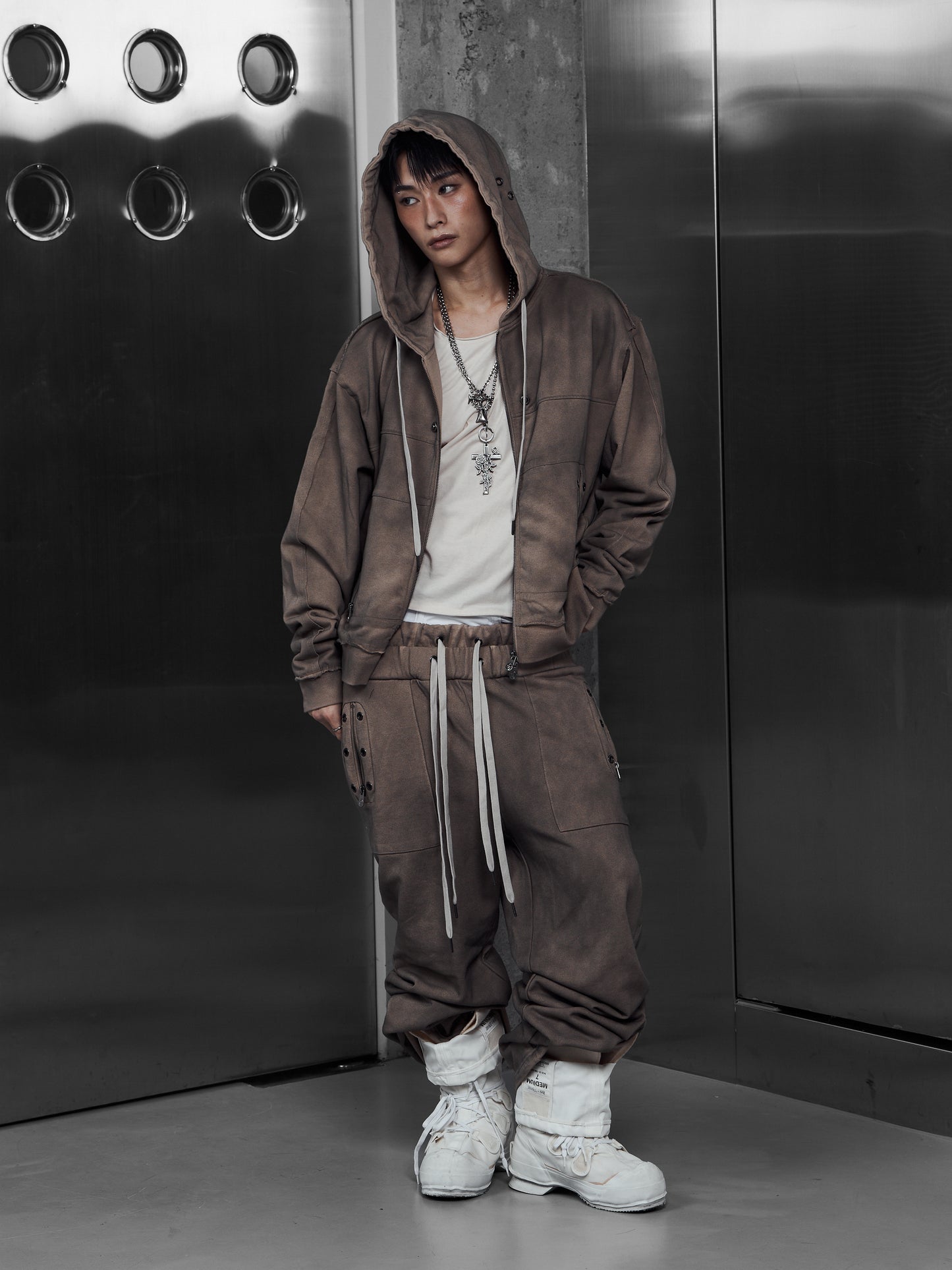 【ROSEN KREUZ】EYELET EDGE Set-Up ZIP-UP HOODIE (BEIGE)