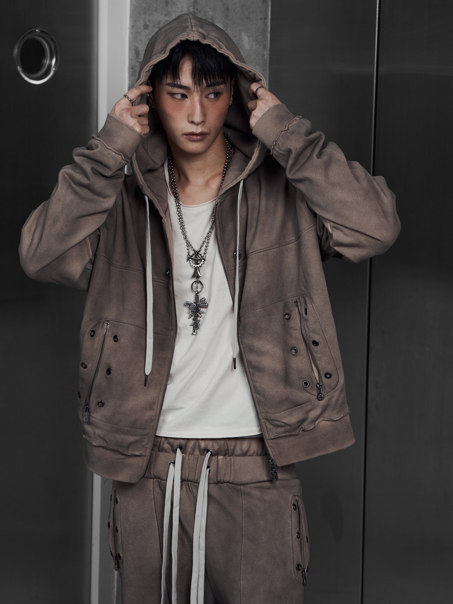 【ROSEN KREUZ】EYELET EDGE Set-Up ZIP-UP HOODIE (BEIGE)