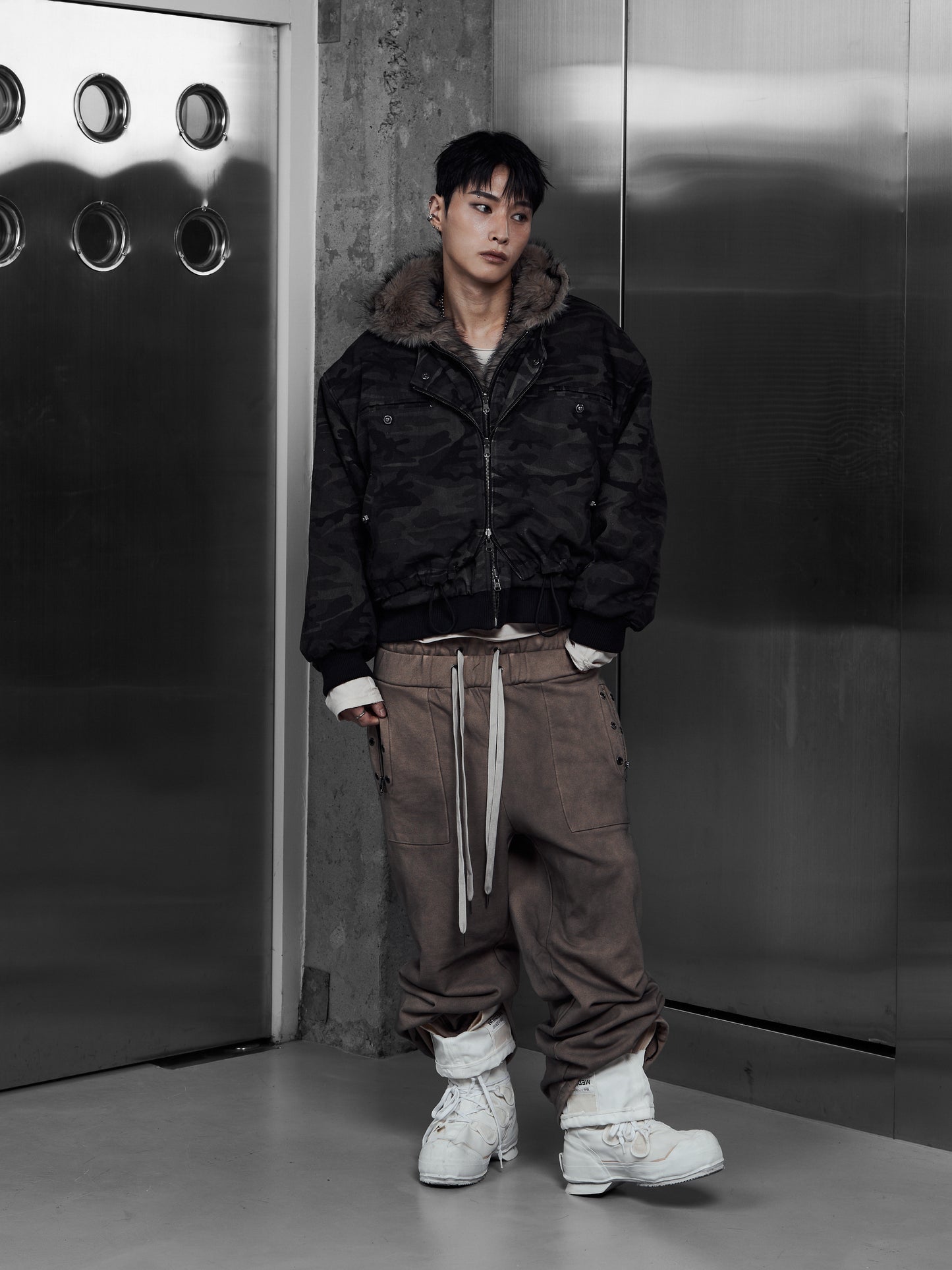 【ROSEN KREUZ】EYELET EDGE Set-Up LAYERED SWEAT PANTS (BEIGE)