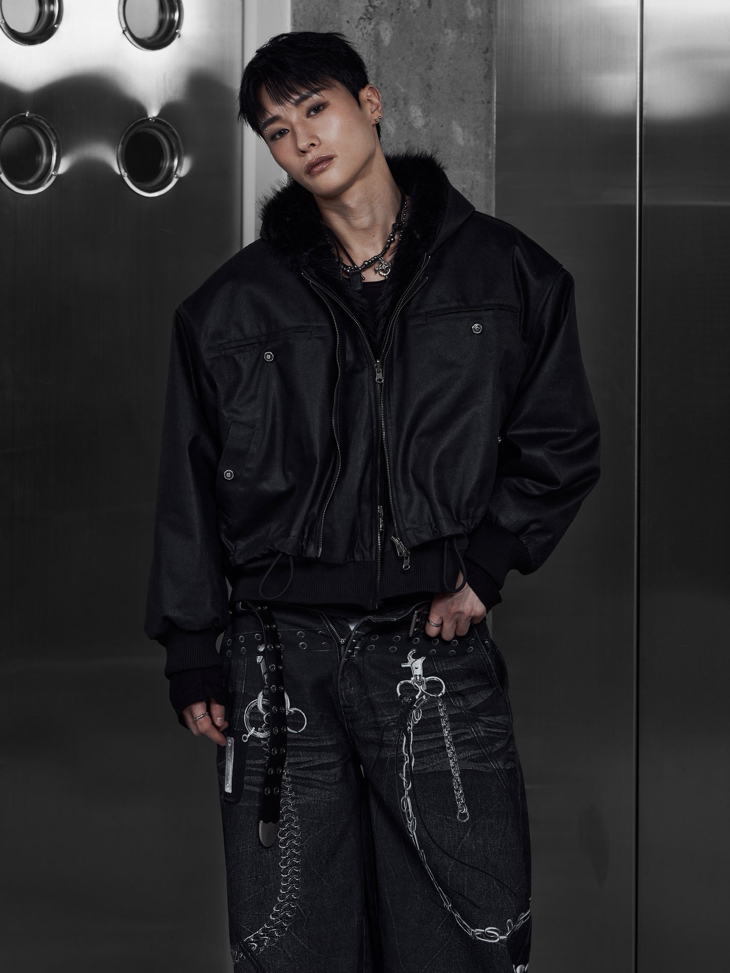 【ROSEN KREUZ】LAYERED REVERSIBLE FUR BLOUSON (BLACK)